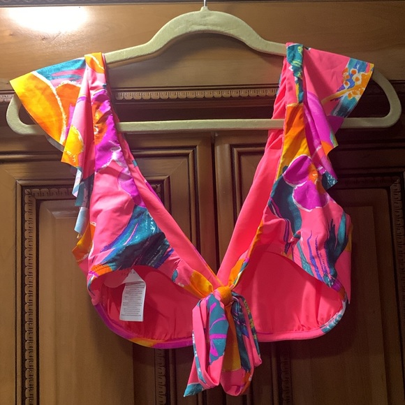 NWOT LA BLANCA Isla Printed Flutter Sleeve Bikini Top Size 14 - Picture 6 of 8